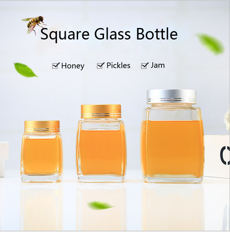 Square Shape Glass Honey Storage Bottle