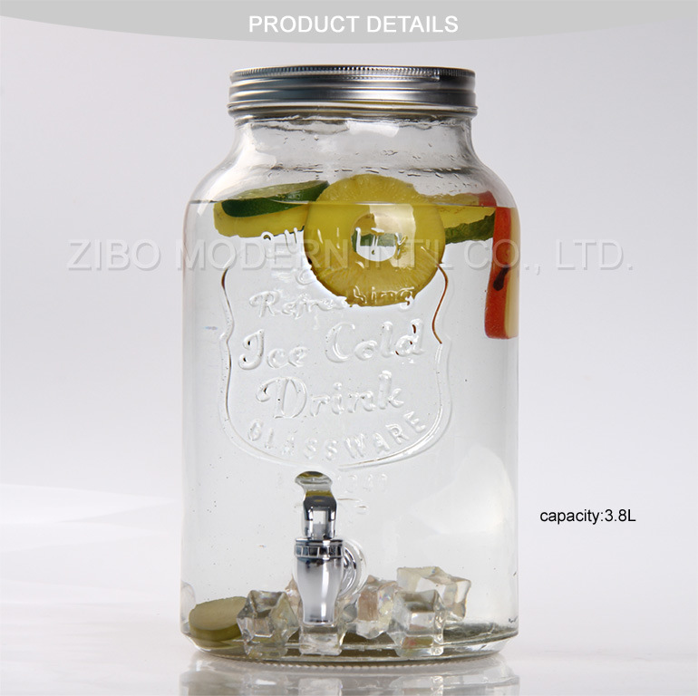 1 Gallon Glass Mason Jar Beverage Juice Dispenser with Tap