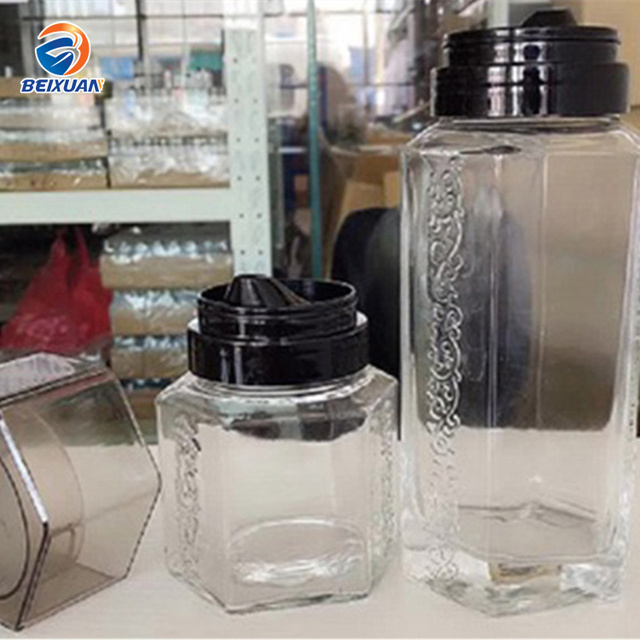 500ml Honoy Glass Bottle Hexagonal Glass Jar with Plastic Lids