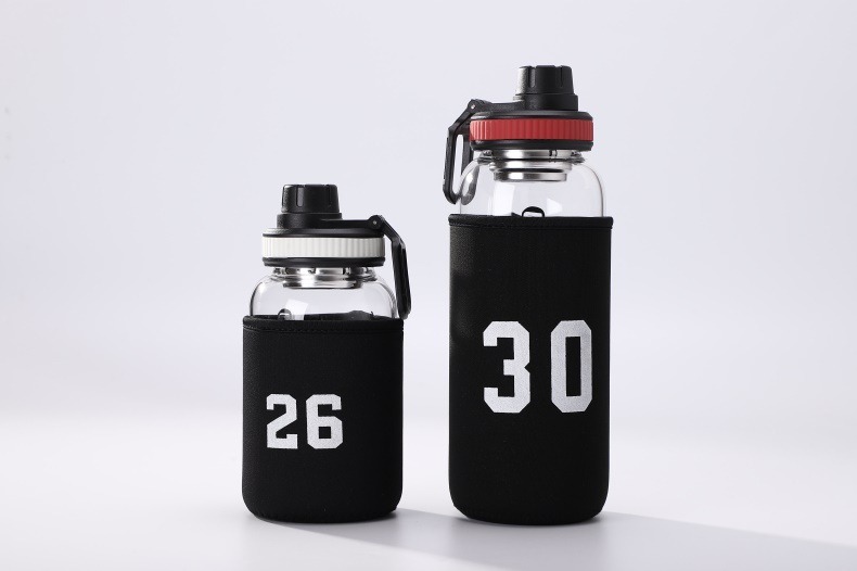 1000ml Custom Clear Round BPA-Free Glass Water Bottle with Sleeve