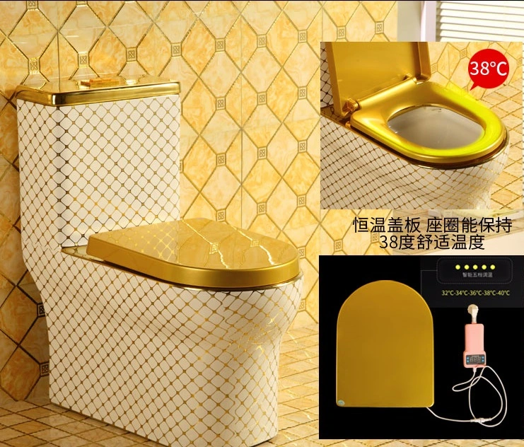 New Design Ceramic Gold and White Toilet Bowl Bathroom Golden Wc Toilet with Smart Cover