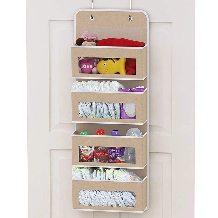 Hanging Wall Organizer Storage Bag with 4 Clear Window Pockets