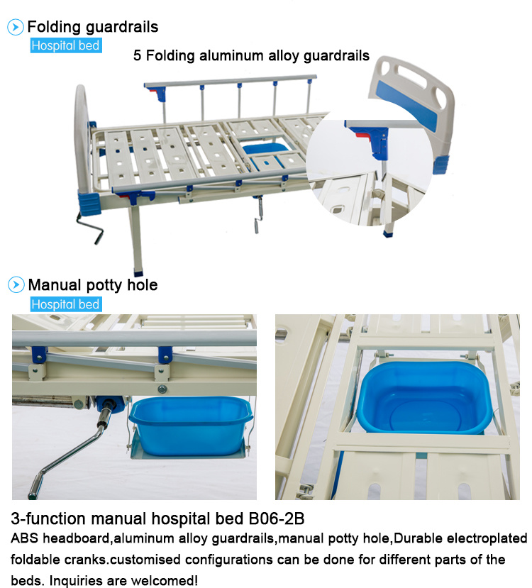 Cheapest Price 3 Functions Folding Side Rails Manual Nursing Bed with Toilet