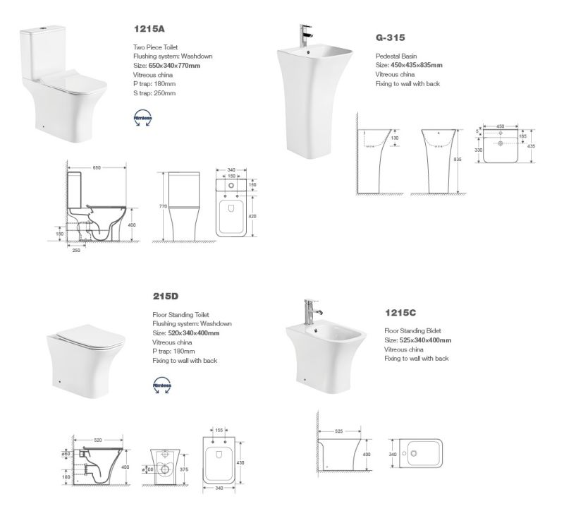 1217A Close Coupled Toilet, Wash Down Two Piece Toilet, Ceramic Wc