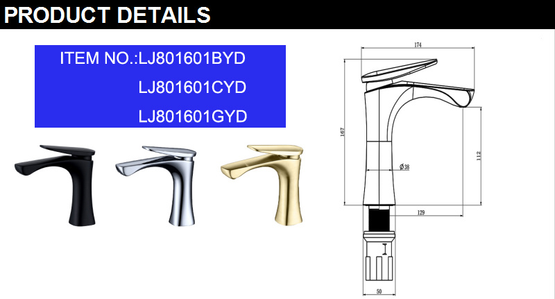 High Quality Modern Single Hole Gold Brushed Brass Basin Faucet