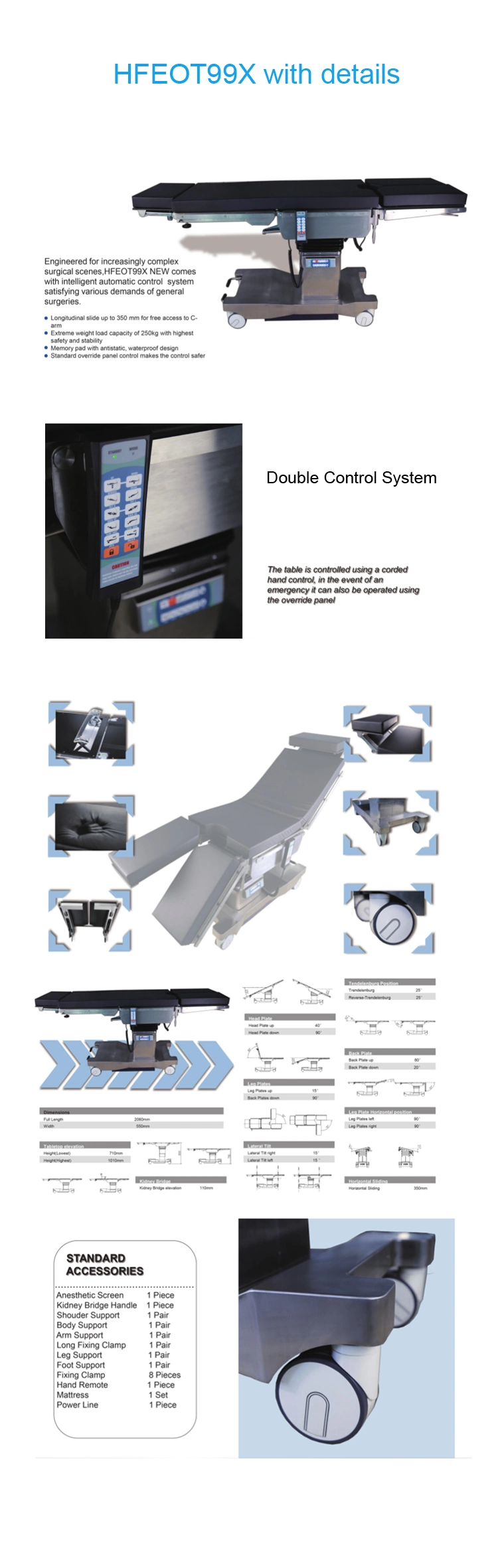 Electric Stainless Steel Operation Room Operating Table Electric Surgical Table with Column Control Panel (HFEOT99X)