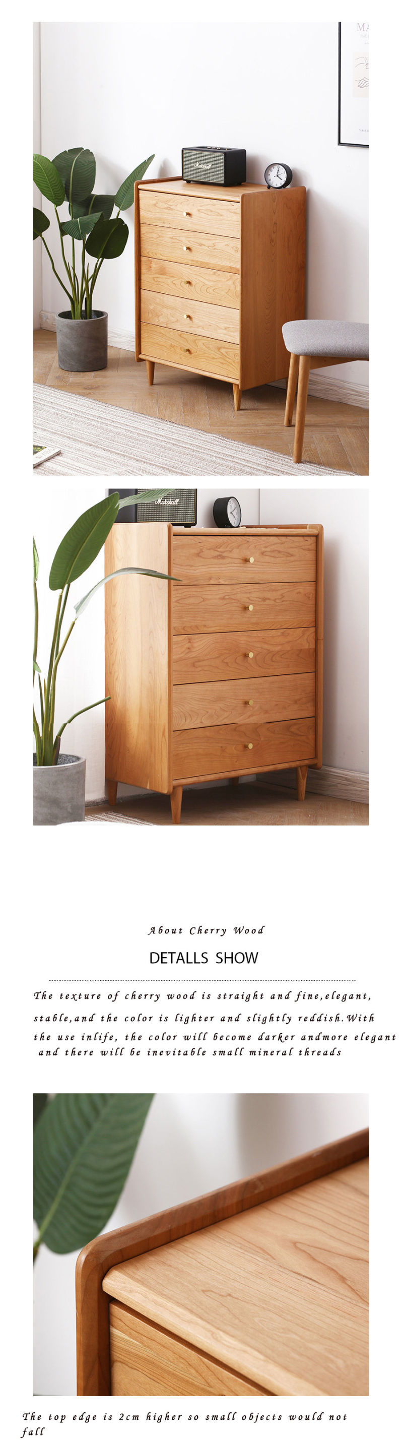 Five Chest of Drawers Made of Solid Cherry Wood as Bedroom Storage Cabinet Furniture