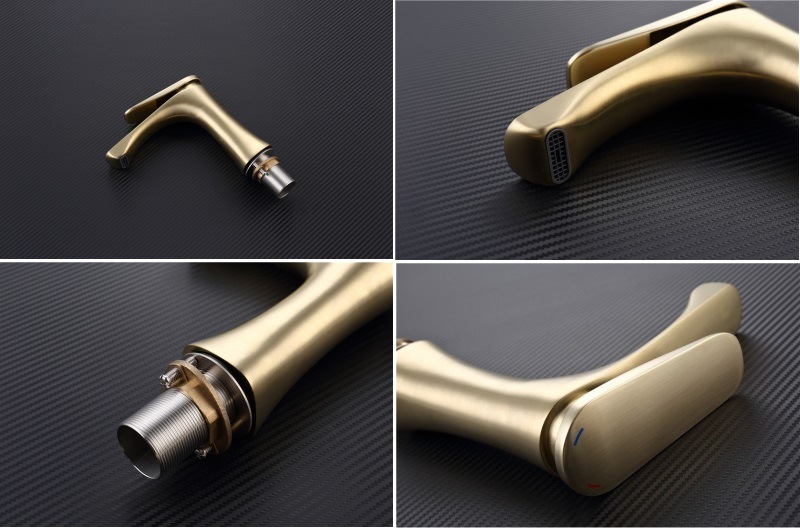 High Quality Modern Single Hole Gold Brushed Brass Basin Faucet