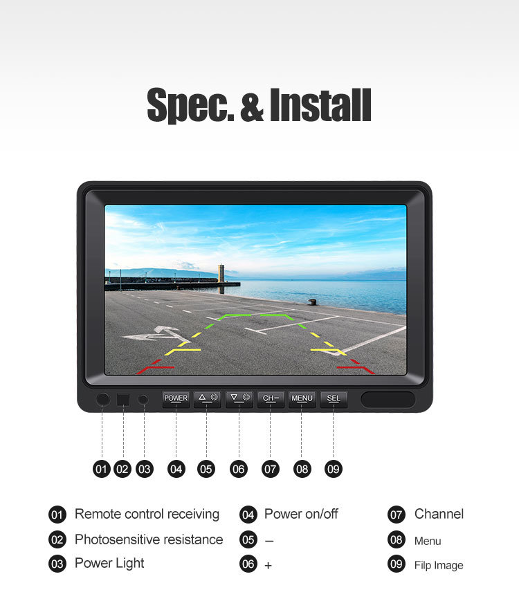 Rear View Camera and Screen Wired 7 Inch Camera Kit Truck Rear View Parking Camera