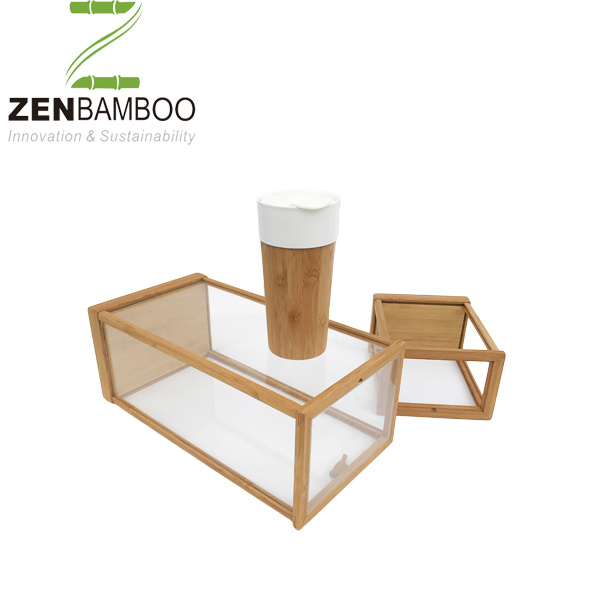 Eco-Friendly Ceramic White Inner with Bamboo Outside Bamboo Mug for Drinking