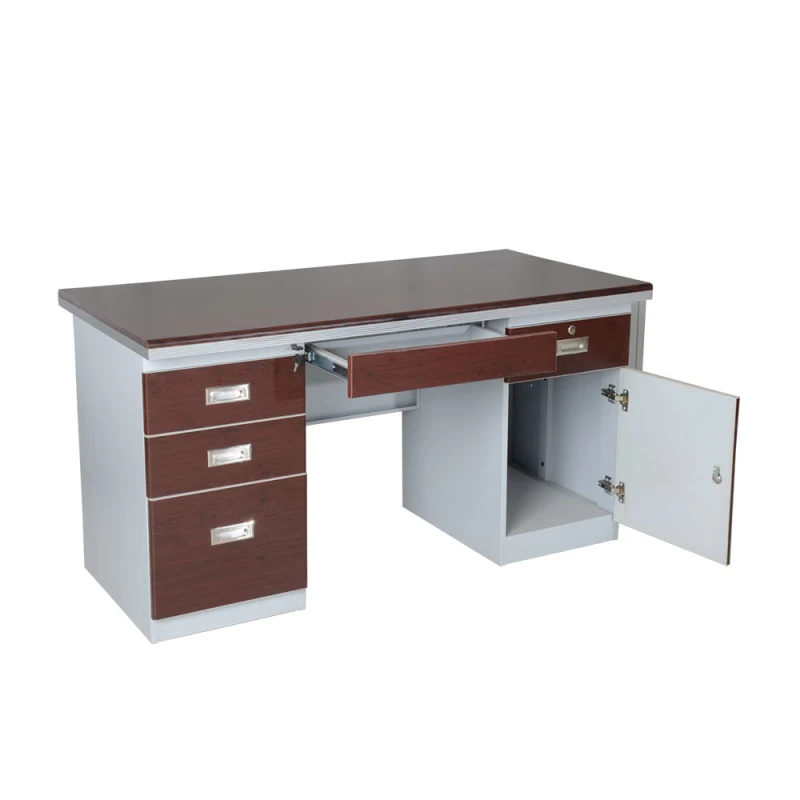Double Pedestal Durable Wooden Surface Office Computer Desks, Steel Desk