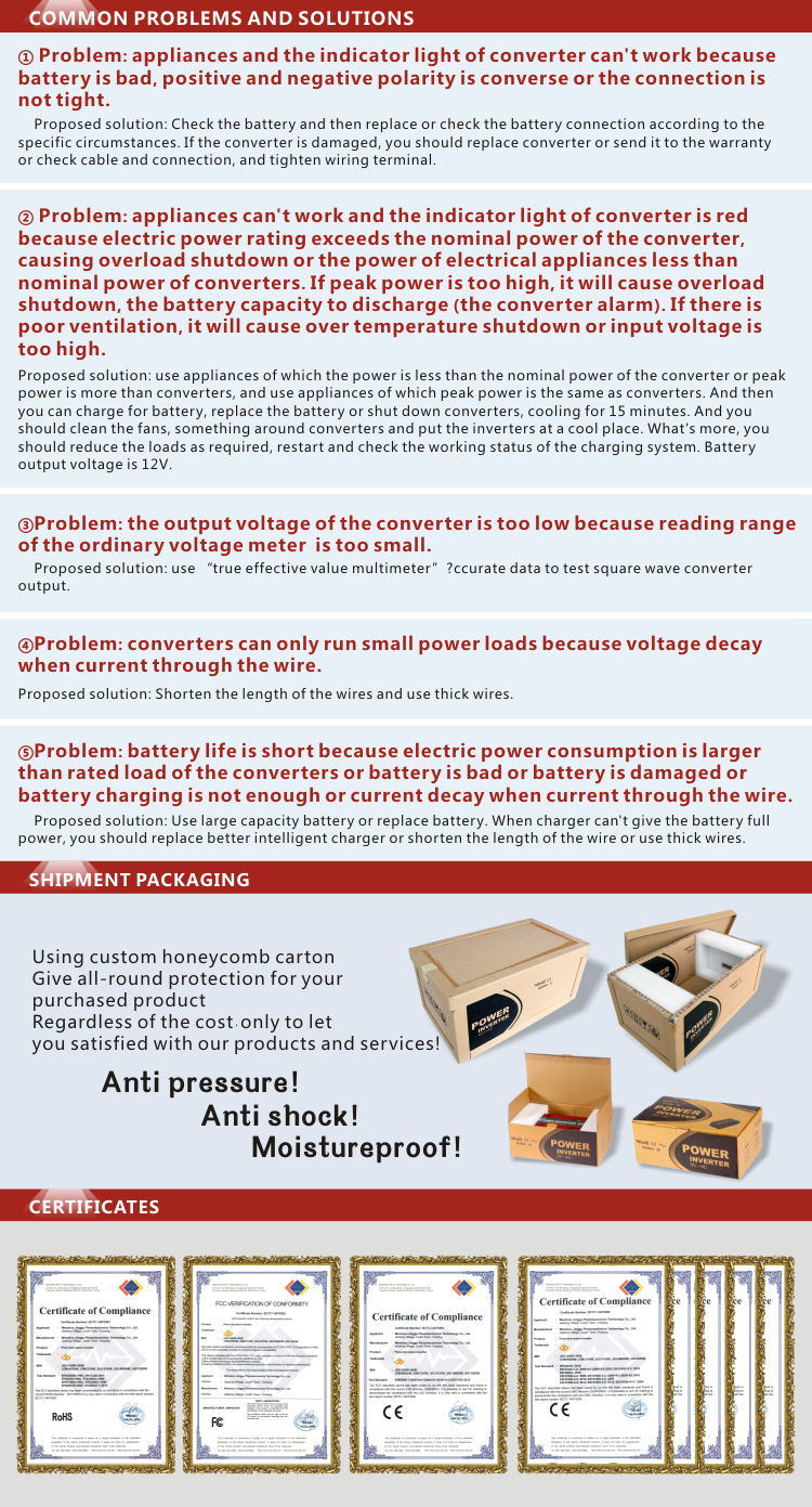 300W DC 12 Volt to AC 220 Volt Pure Sine Wave Power Inverter