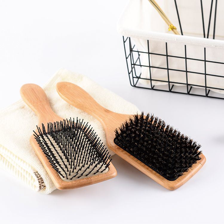 Eco Friendly Bamboo Hair Brush with Natural Bristles Massaging Scalp Plasic Free