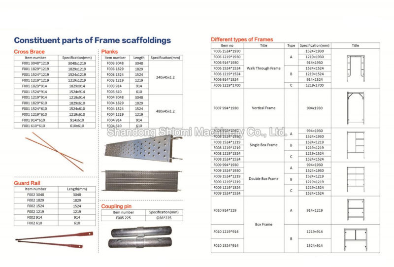 H Frame Scaffolding Main Frame Scaffolding Used for Construction for Sale