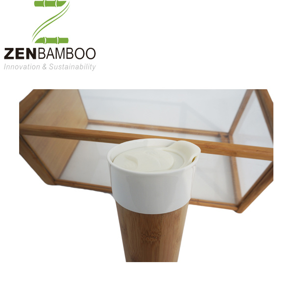 Eco-Friendly Ceramic White Inner with Bamboo Outside Bamboo Mug for Drinking