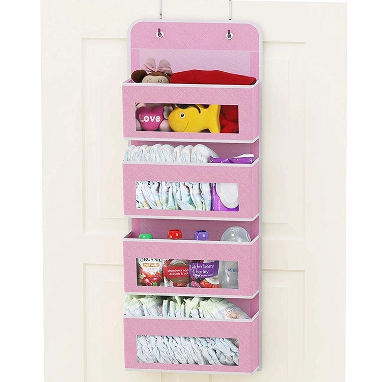 Hanging Wall Organizer Storage Bag with 4 Clear Window Pockets