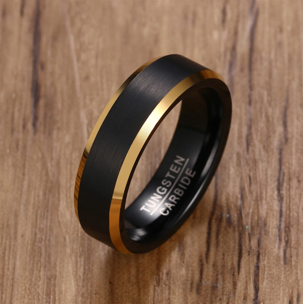 Factory Wholesale Electroplating Edge Gold Brushed Tungsten Steel Ring Fishing Tungsten Gold Ring for Men Tst8134