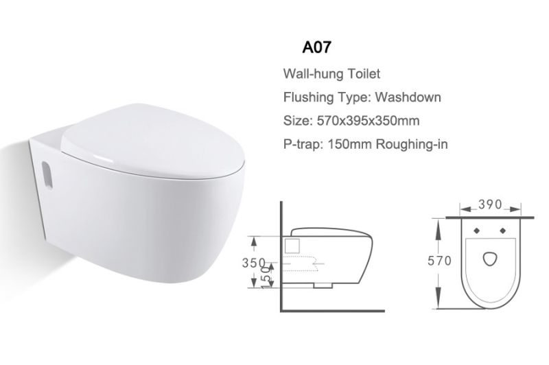 Bathroom Ceramic Wall Hung Toilet with Concealed Cistern (A07)