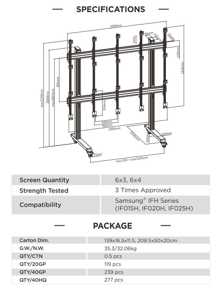 LED Video Wall Cart Floor Stand Video Wall Mount