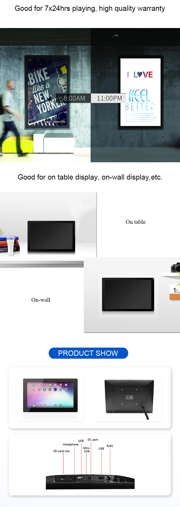 10 Inch Tabletop/Wall Mount Android All in One Commercial Display Tablet HD LCD Advertising Player