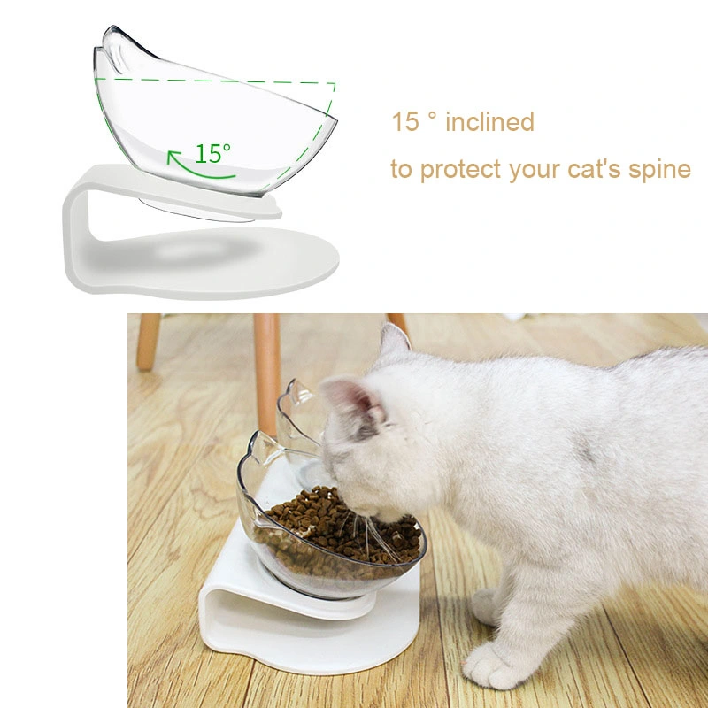 Designer Cat Double Bowl Cat Bowl Transparent Non-Slip Unique Food Bowl with Protection Cervical Transparent Cat