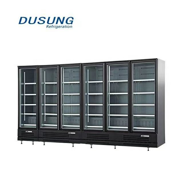 Supermarket Commercial Double Air Curtain Vertical Open Drinks Display Chiller