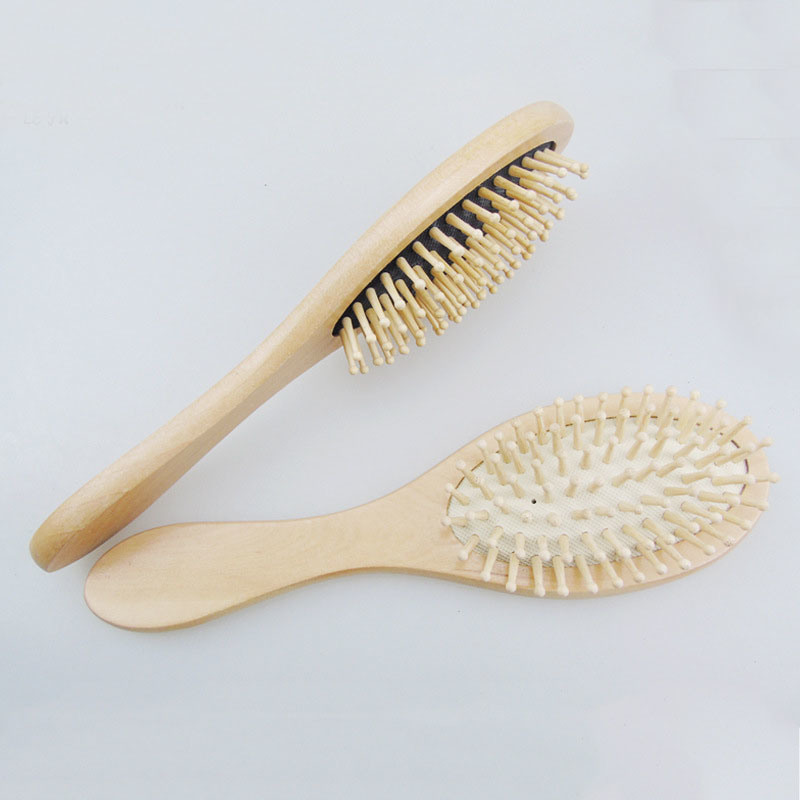 Natural Wooden Bamboo Hair Brush, Oval Paddle Hair Brush, Professional Salon Cushion Hair Brush