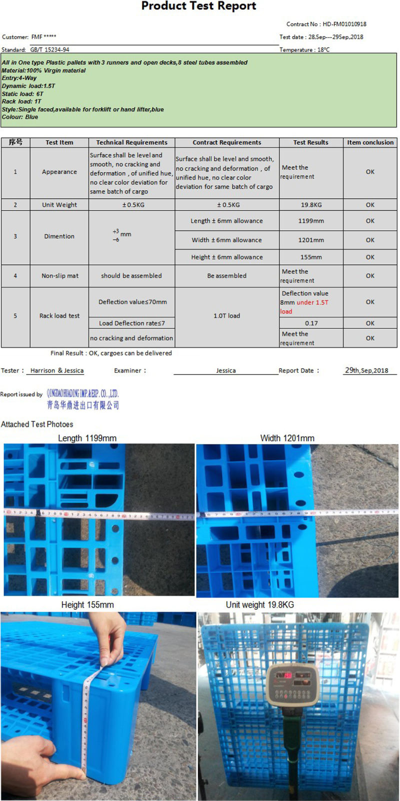 Can Work on Rack System Stardand Size 1200X1000 Plastic Pallet