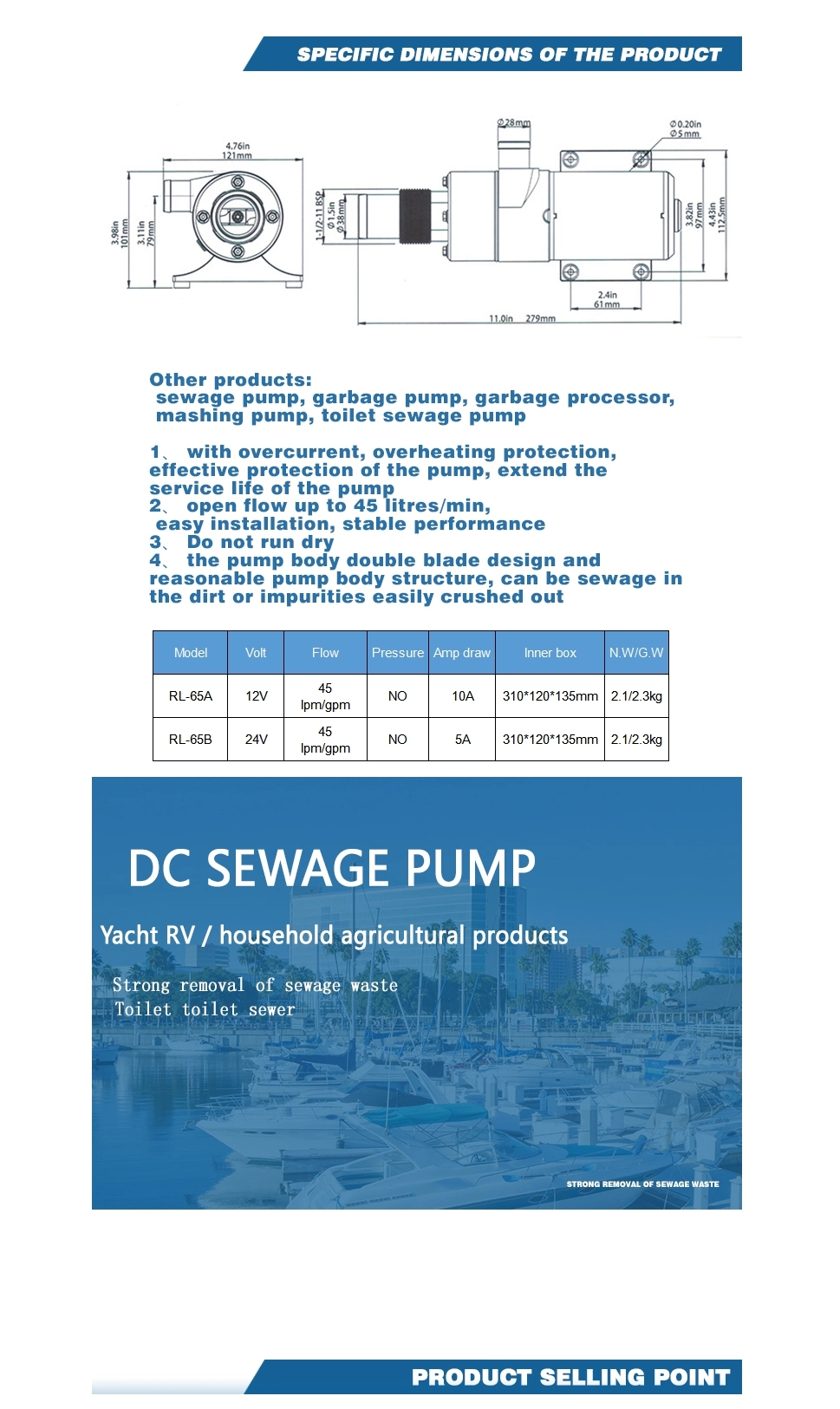 12V 45lpm Toilet Water Pump for Boat