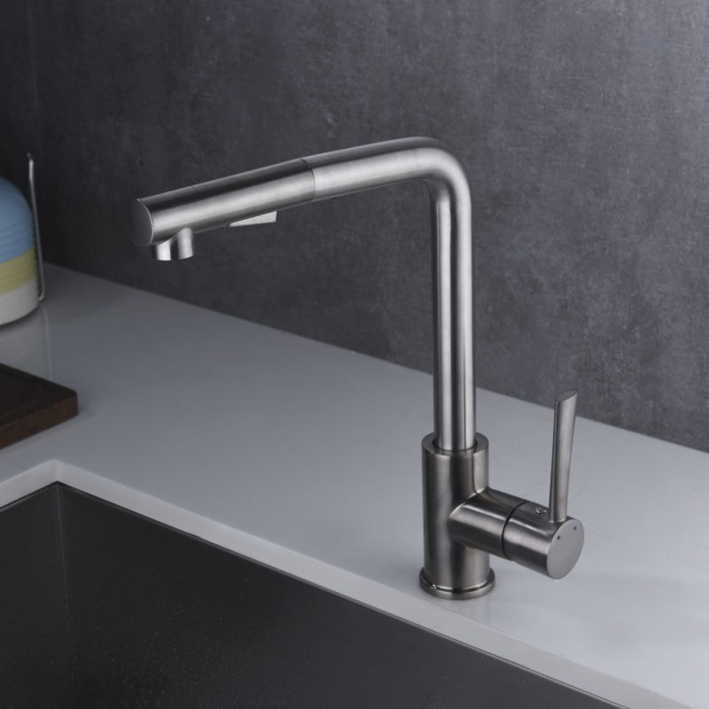 Pull out Kitchen Sink Faucet in Brushed Nickel, Kitchen Tap with Sprayer