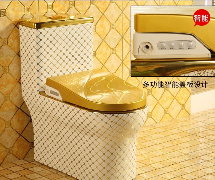 New Design Ceramic Gold and White Toilet Bowl Bathroom Golden Wc Toilet with Smart Cover