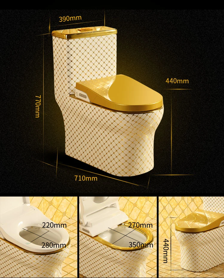 New Design Ceramic Gold and White Toilet Bowl Bathroom Golden Wc Toilet with Smart Cover