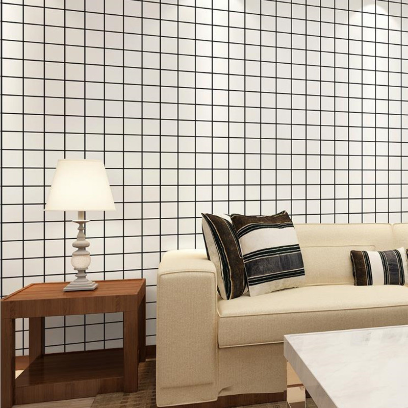 Adhesive Wallpaper for Washroom Black and White Grid Design