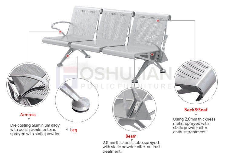 Commercial Public Furniture Aluminum Hospital Clinic Waiting Bench Seating Link Chair