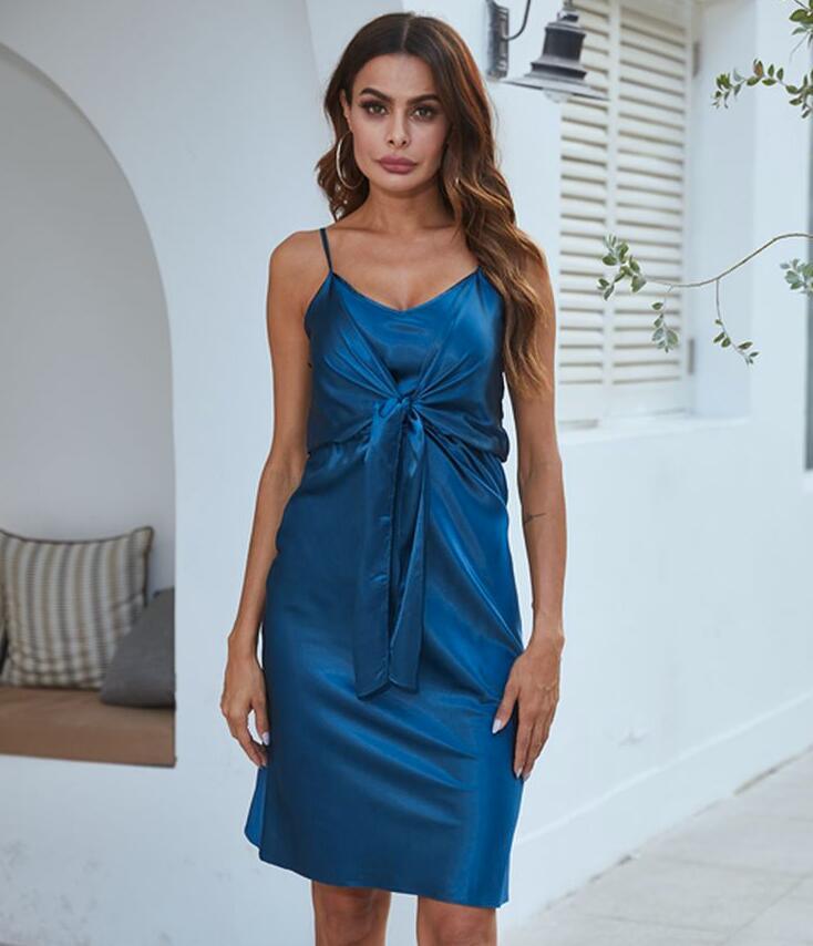 Dress with Sexy Little Silk Slip Dress with V-Neck and Low Back