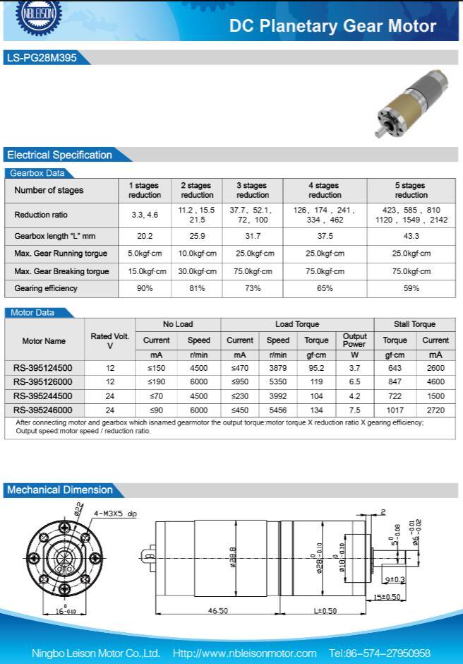 28mm 12 Volt 24 Volt Planetary Gear DC Motor