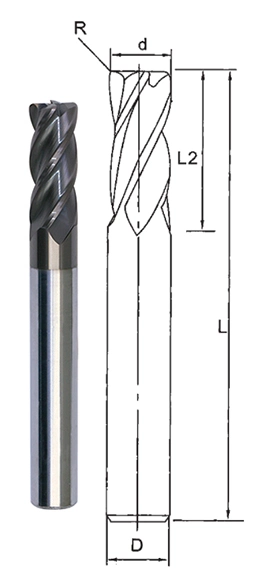 HRC55 Solid Carbide 4 Flute Corner Radius End Mill Cutting Tools Corner Round Cutters