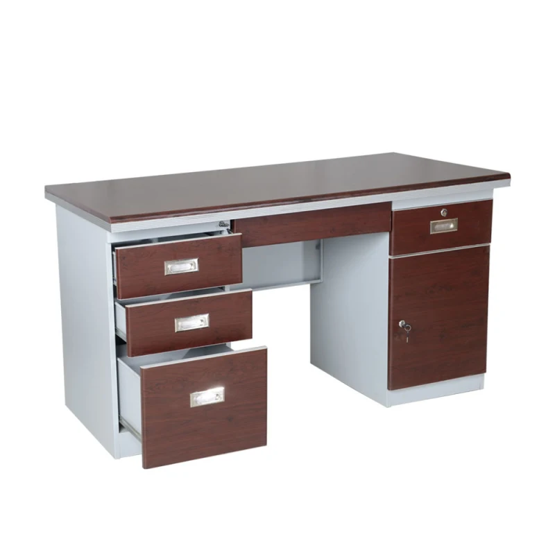 Double Pedestal Durable Wooden Surface Office Computer Desks, Steel Desk