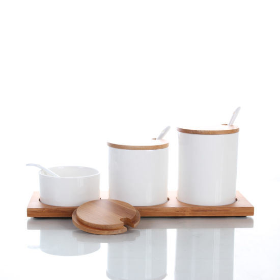 Ceramic Spice Jar Canister Set with Bamboo Stand