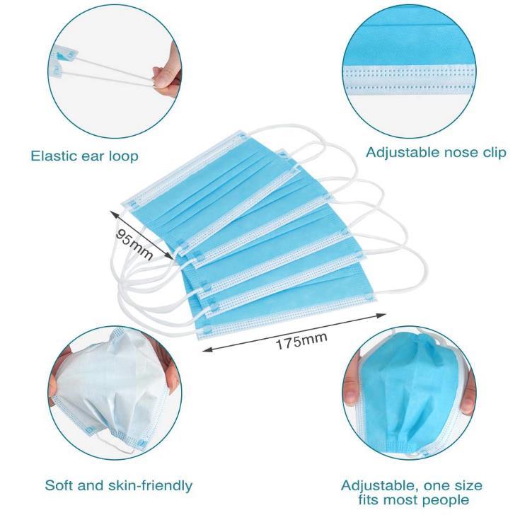 Chinese Manufacturer Disposable 3 Ply Non-Woven Protective Medical Face Mask