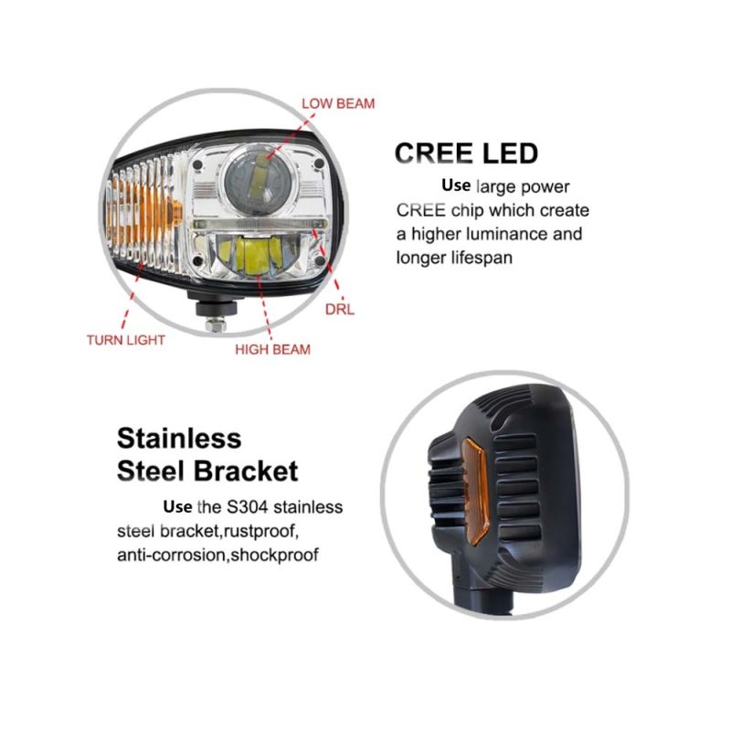 New Awesome High Power Utility Combination LED Headlight for Agricultural Construction Machine E9 R112