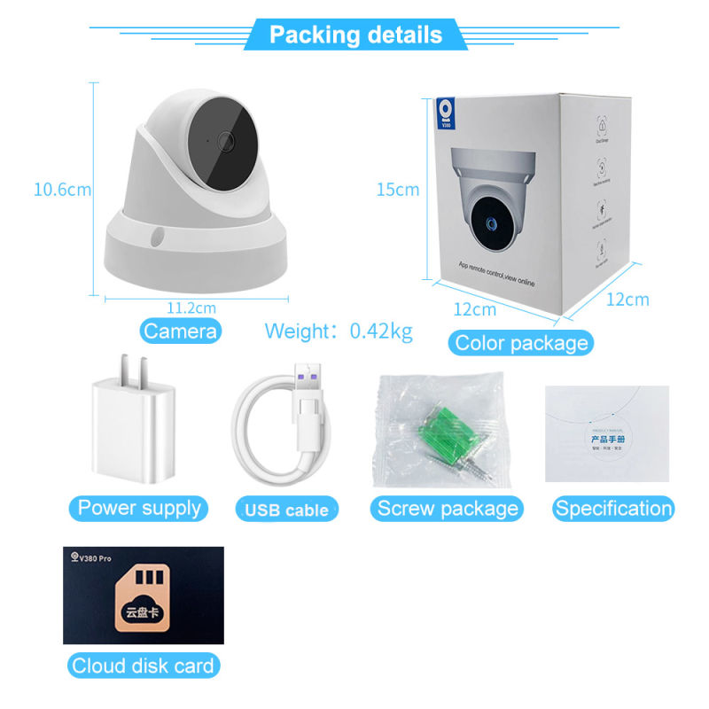 V380 WiFi Smart Dome IP Camera Work with NVR Indoor CCTV Dome IP Camera