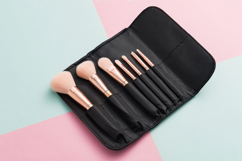 7PCS Rose Glod Ferrule Brush Set Rose Gold Aluminum Handle Makeup Brush