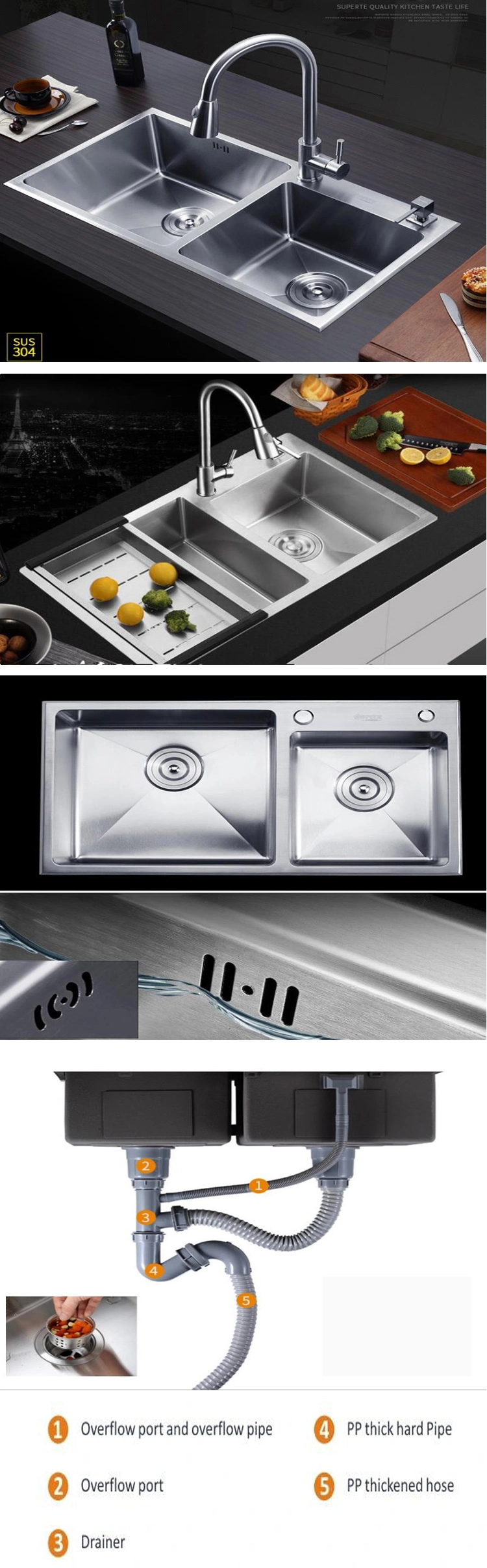 Wholesale Kitchen Stainless Steel Sink with Faucet Bathroom Equipment Bathroom Sink Stainless Steel Sink Accessories