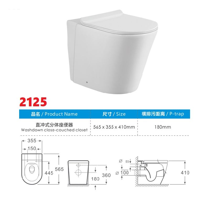 2125 Back to Wall Toilet, Toilet Bowl, Toilet with Concealed Cistern