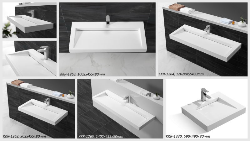 White Acrylic Solild Surface Commercial Bathroom Wash Basin