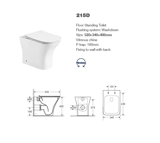 215D Floor Standing Back to Wall Toilet, Toilet Bowl, Wc