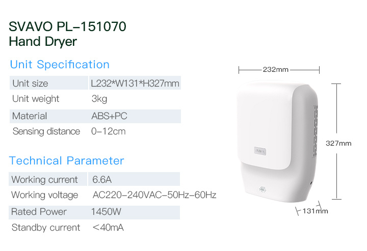 Automatic Wall Mounted Hand Dryer with Ce for Hotel Restroom Toilet