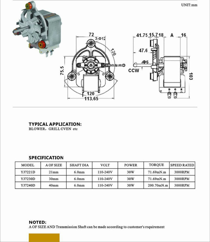 AC Electrical Manufacturers Evaporator Fan Electric Motor for Rotisserie