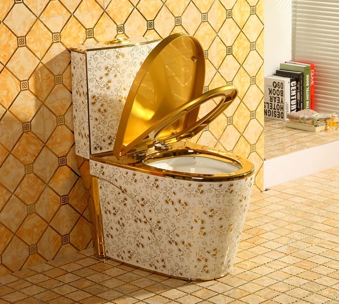 Popular High Quality Factory Wc Luxury Ceramic Sanitary Ware Golden Toilet, Gold Plated Toilet